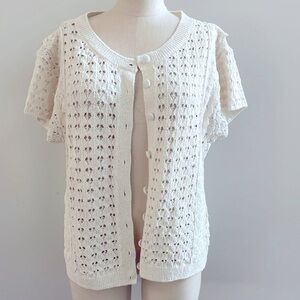 Zara Open Knit Sweater Romantic Cream Large Lace Detail Short Sleeve